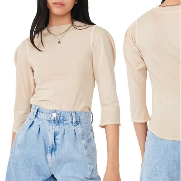 NWT Free People Clover Puff 3/4 Sleeve Top in Oatmeal Size: XS - Picture 2 of 9